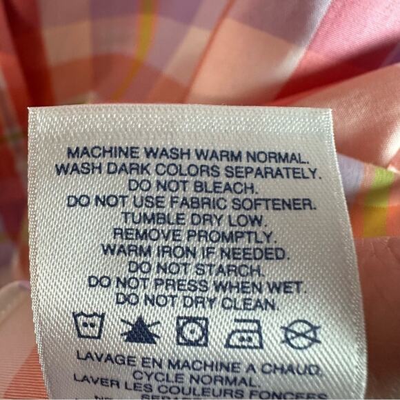 Lands’ End button-down shirt 3/4 sleeve plaid, pastel, spring, colorful feminine - Picture 6 of 9